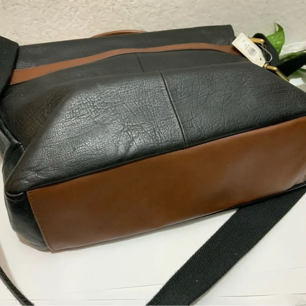 Fossil Black Leather Evan Commuter Satchel Messenger Bag New